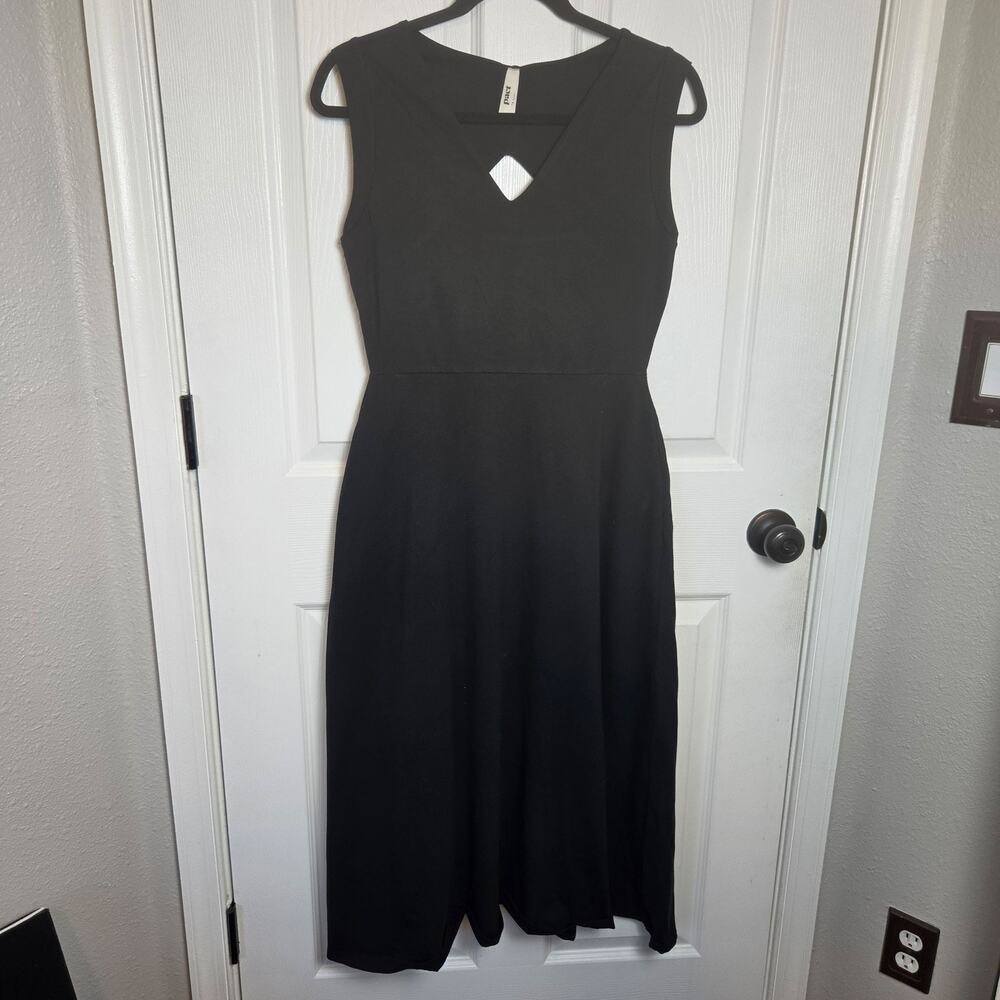 Pact Dress M Black Organic Cotton V Neck Keyhole Midi Fit Flare Tank Pockets